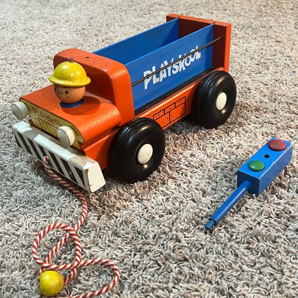 Playskool Vintage Wooden Dump Truck Traffic Control Railroad  Playskool‎ Vintage Wooden Dump Truck Traffic Control Railroad Toy 1960s